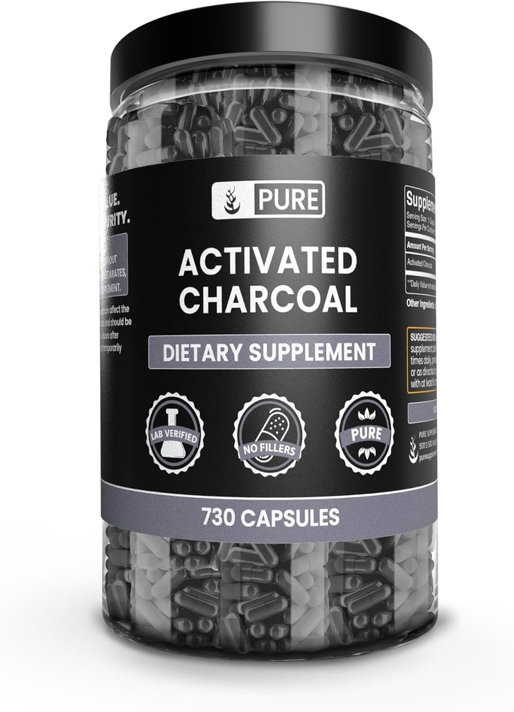 Pure Original Ingredients Activated Charcoal (730 cápsulas) Non recheos de magnesio ou arroz, Sempre Pure, Lab Verificado