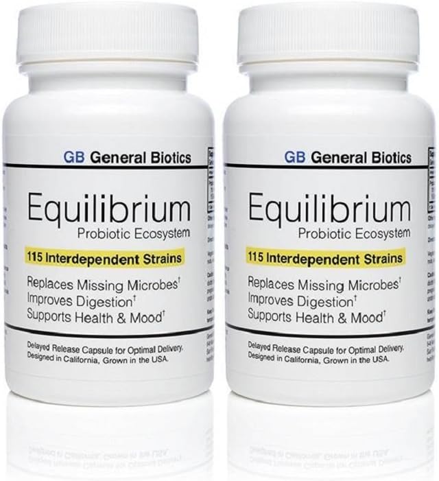 Equilibrium Probiotic Suplemen Equilibrium dengan Prebiotic - Daily Time Release - 60 Efektif untuk Swallow Capsules - Tinggi Strain Count di Dunia - 2 Botol
