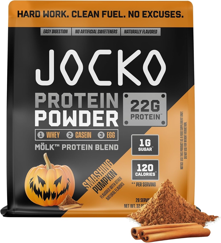 Jocko Mölk Whey Protein Toz - Keto, Probiyotiks, Grass Fed, Digestive Enzymes, Amino Acids, Sugar Free Monk Fruit Mix - Muscle Recovery və Growth (Pumpkin New)
