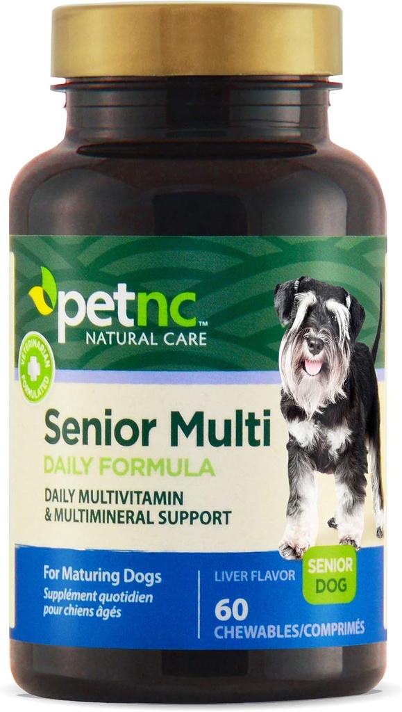 Petnc Natural Care Senior Multi Chewables (60 Conde), Daily Dog Multivitamin & Multimineral Support, Incluye Zinc, Magnesium, Hierro &amp; Más, soporta salud general, para perros maduros, Liver Flavor