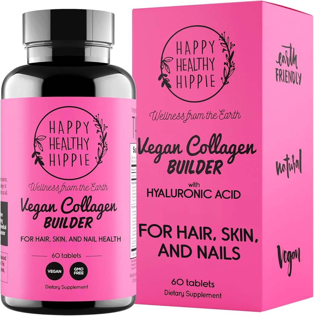 Vegan Collagen Builder w / Hyaluronic Asit - Saç Skin ve Nails Genç Glow | Keratin & Elastin ATM | Bones, Cartilage, Tendons | Vegetarian | Non-GMO, 60 Ct