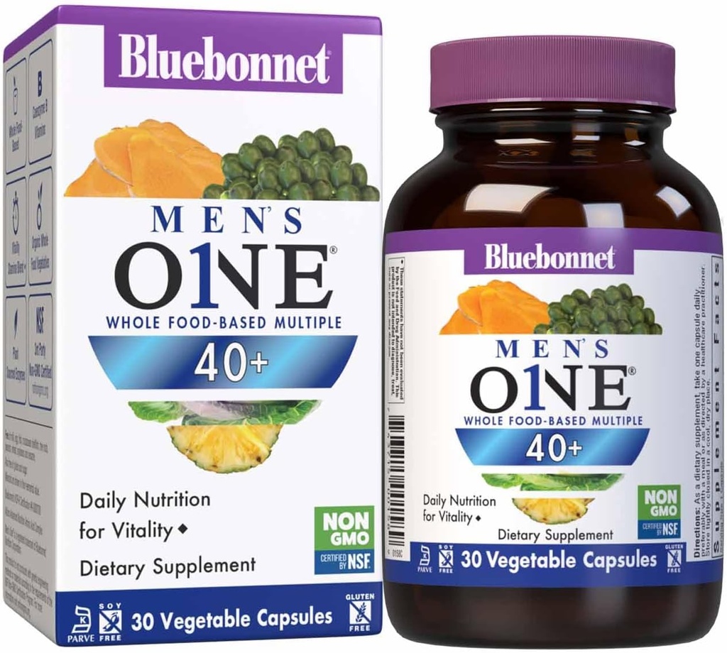 BlueBonnet Nutrition Mens'd un 40+ sense menjar múltiple, Men Multivitamin per homes 40+, Soy-Free, No-MO, Guten Free, Koher, 30 Vegetables Capules, 30 Servings