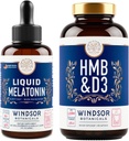 WINDSOR BOTANICALS HMB with Vitamin D3 Supplement and Liquid Melatonin 3mg - Workout and Recovery Bundle