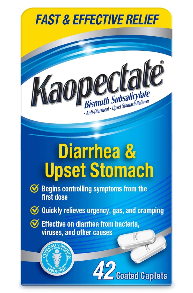 Kaopectate Multi-Symptom Anti-Diarrheal & Upset Stomach Reliever, 42 Caplets, Anti Diarrhea Caplets
