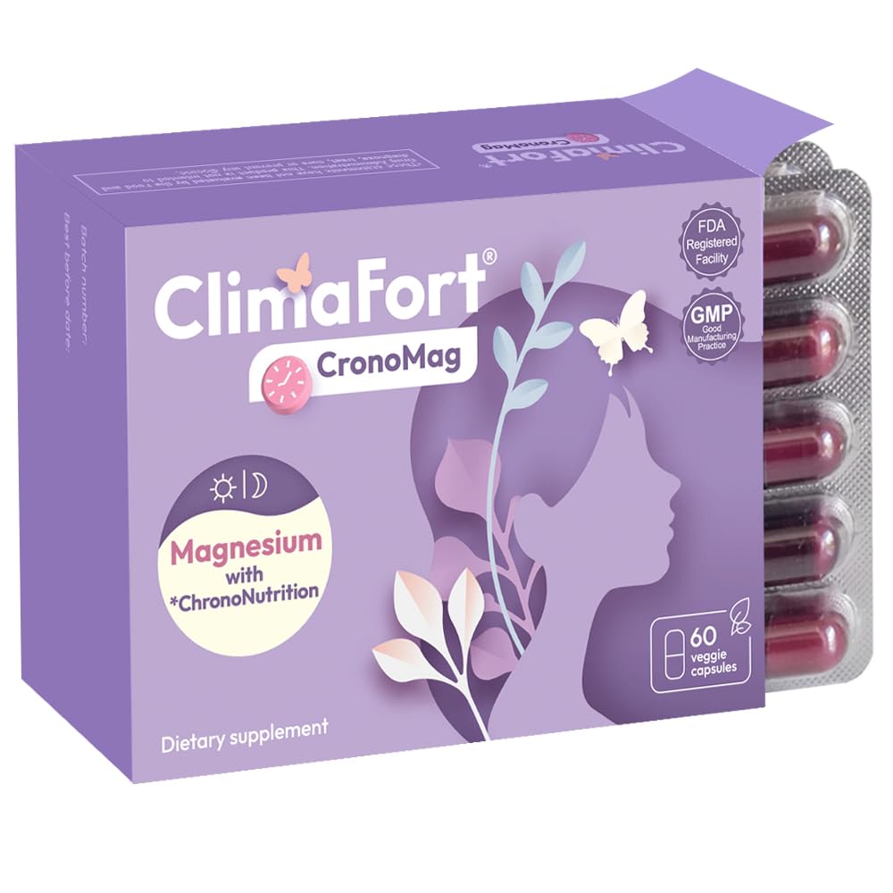 ClimaFort CronoMag | Magnesium for Women in Menopause | 5 Salts Bisglycinate + Glycerophosphate | B12 | Energy Supplement | 1 Month Supply