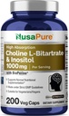 NusaPure Choline & Inositol 1000mg - 200 Caps Veggie (100% Vegetariano, Non OGM) Bioperine
