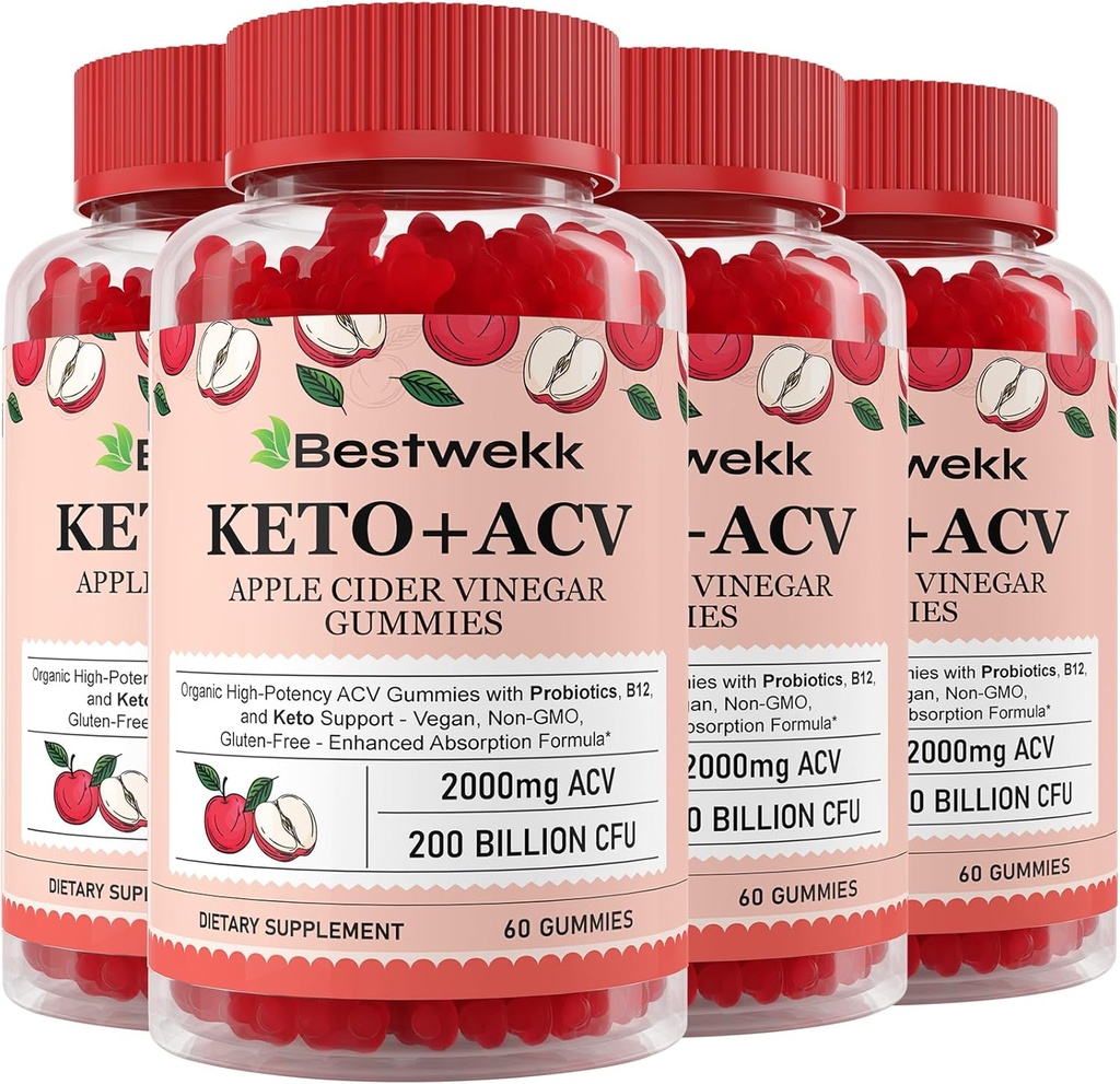 Jabolčni kislin, Max Moč 2000mg ACV Gummy s probiotiki, B12 in Keto podporo, Za prebavo, Presnova, Detox, Gut & Imune Health, Želatina-free, Non-GMO, 240 keto acv gumiji