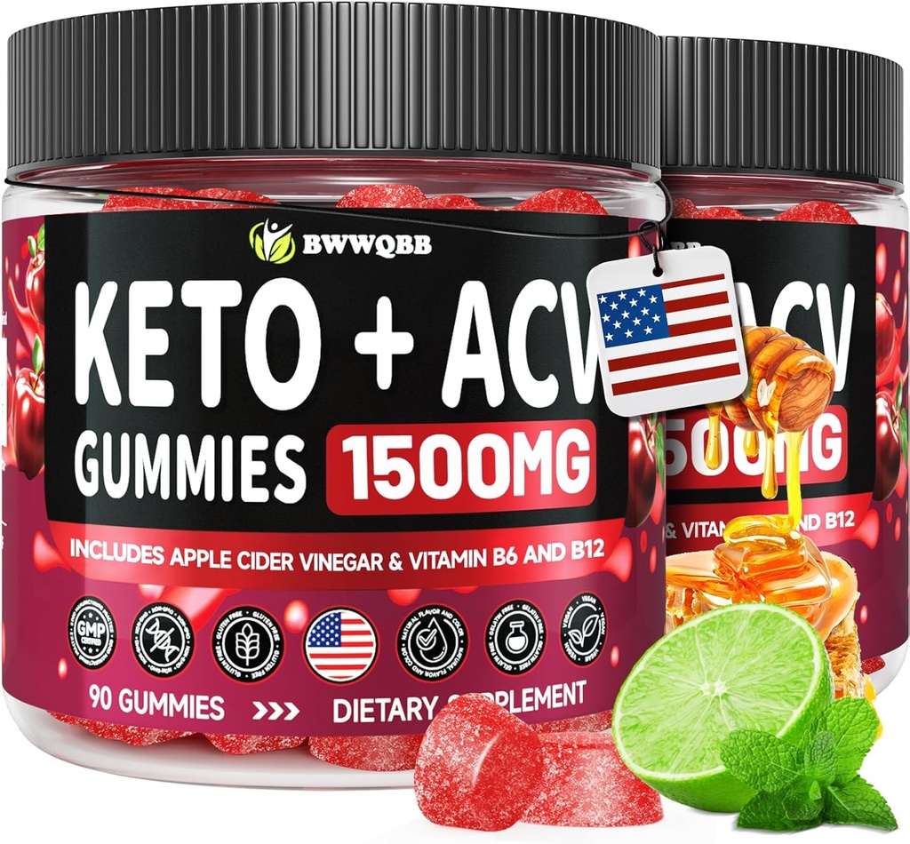 2 Pack Keto ACV Gummies Advanced Formula 1500mg, 180 Vegansk Gelatin-fri avanserte Apple Cider Vinegar Gummies med Pomegranate & Beetroot, naturlige ingredienser, alternativ til keto Drops