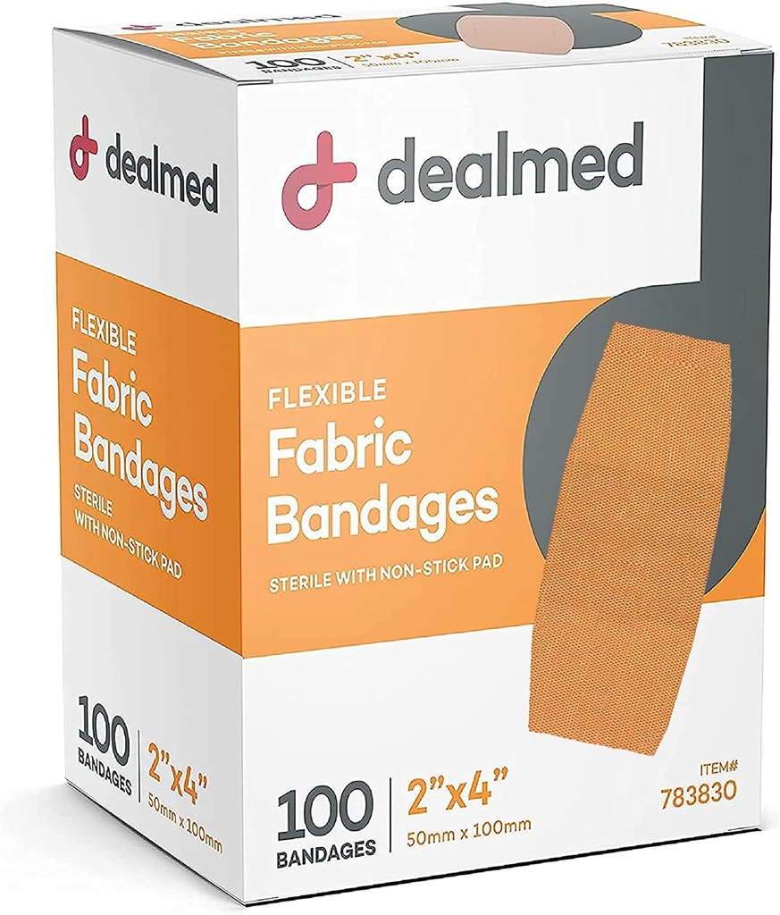 Fabriced flexible Adhesivo Bandaxes con non-Stick Pad, Latex Free, Coidados de Primeiros Axuda Kit, 2" x 4" (Box of 100)