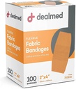 Dealmed Fabric Flexible Adhesive Bandages with Non-Stick Pad, Latex Free, Wound Care for First Aid Kit, 2" x 4" (Box of 100)