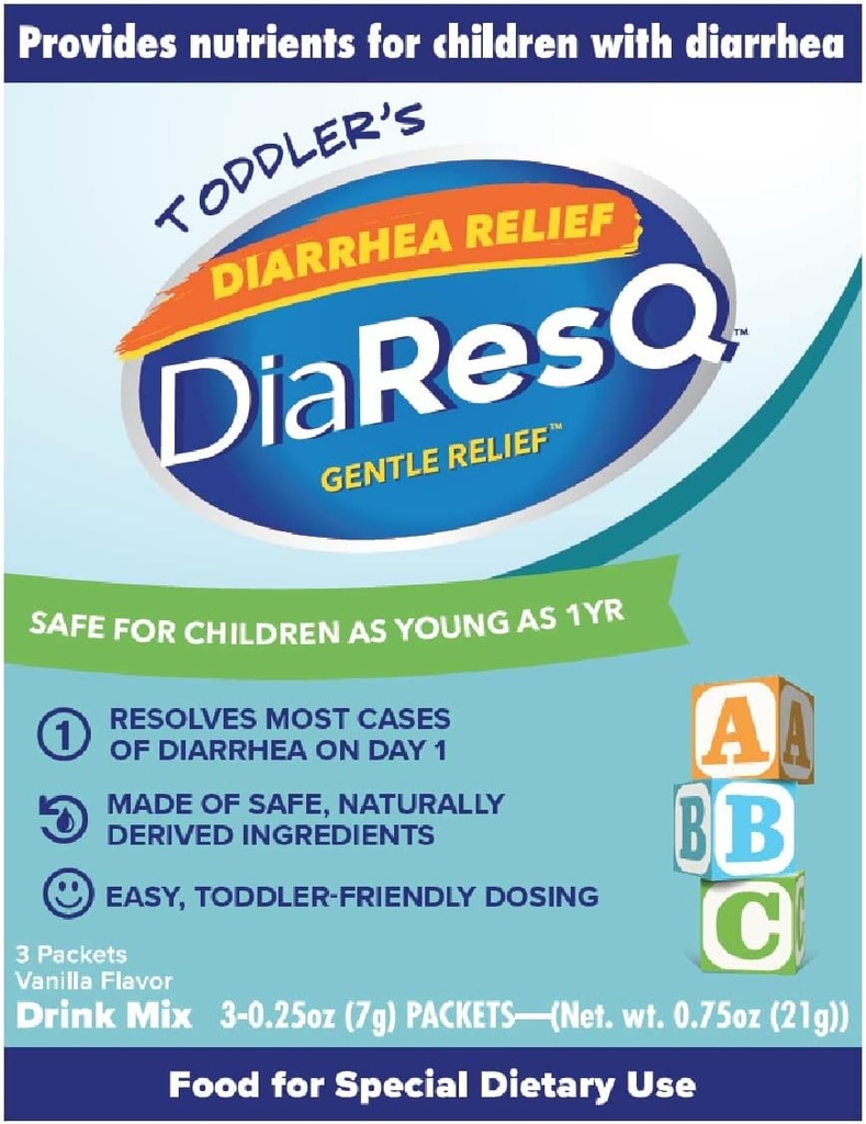 DiaRessQ Diarhea i Imune Implementació Colostrum Beby for Toddlers (1+ Anys) Paquet d'ajuda 3 milles, ajuda a restaurar la funció normal Intestinal, l' antialiàsing i la droga lliure, el Guten Free, Vanilla Flavor