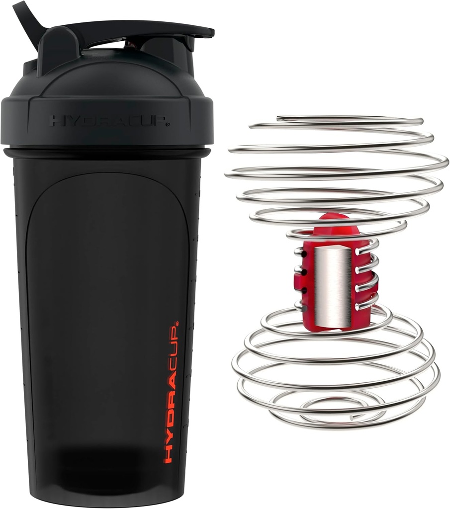 HydraCup Power Shaker w/Weighted Whisk, 28oz - Schnelleres Mischen, Weniger Shaking erforderlich, Klump-Free Protein Shakes, Shaker Cup (Polypropylen, Schwarz)