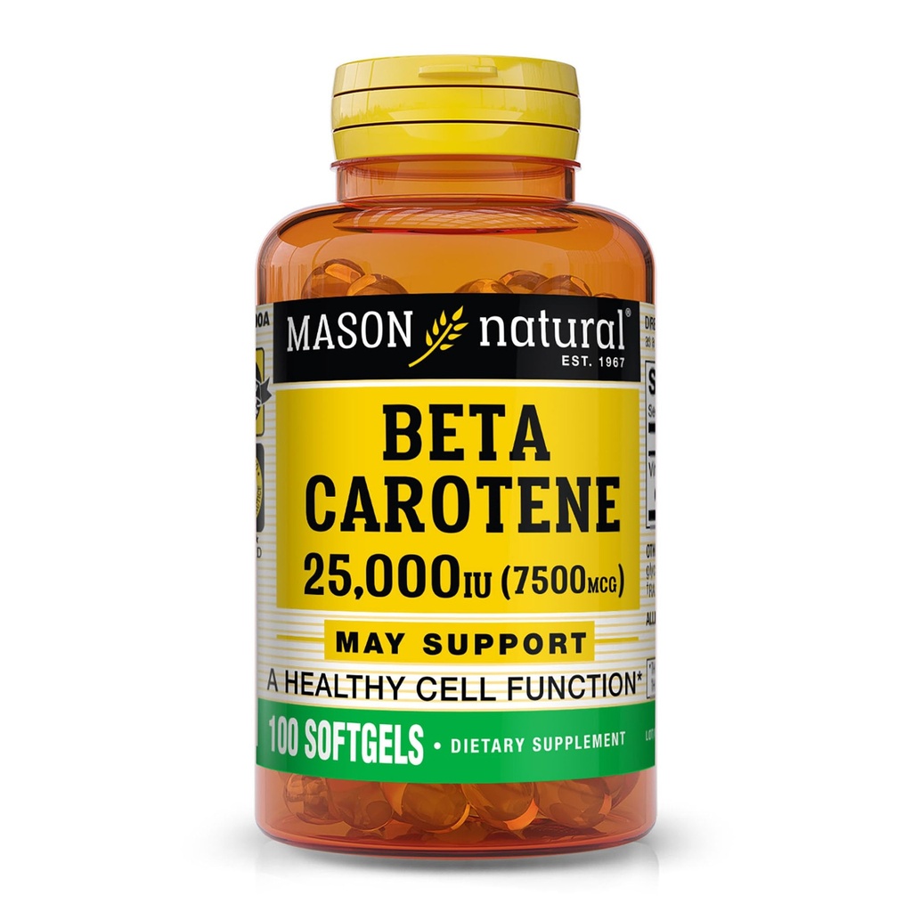 Mason Natural Vitamin A Beta Carotene 25,000 IU, Supports Vision, Cell Function & Immune Health, 100 Softgels, Pack of 3