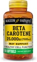 Mason Daxili Vitamin Beta Avtomobilotene 25 IU, Supports Vision, Cell Function & Immune Health, 100 Softgels, Paketi