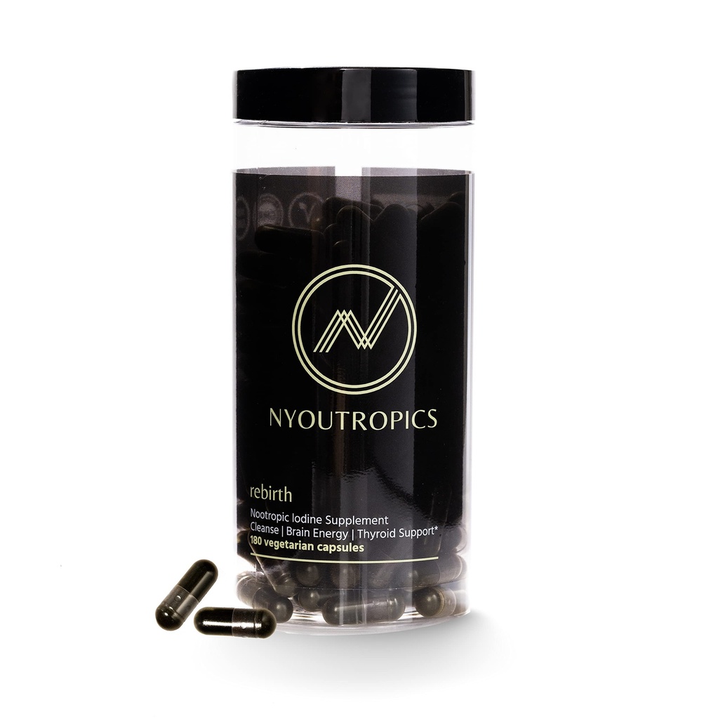 "Rebirth by NYOUTROPICS - Nootropic Iodine Supplement (180 Vegan Capsules), Provides Brain Support and Thyroid Support for Women and Men, Non-Accumulating Positive Monovalent Iodine Form"