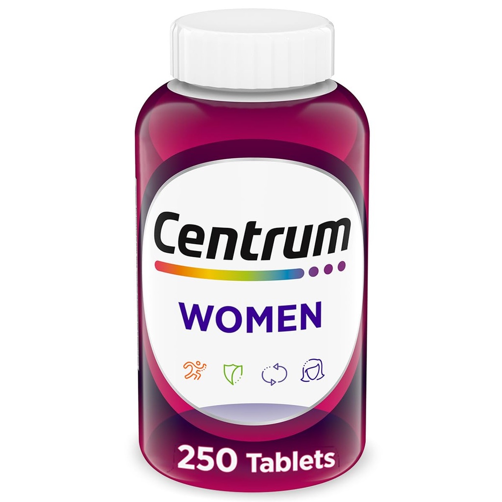 Centrum Multivitamin for Women, Multimineral Supplement with Iron, Vitamin D3, B Vitamins and Antioxidant Vitamins C and E, Gluten Free, Non-GMO Ingredients - 250 Count