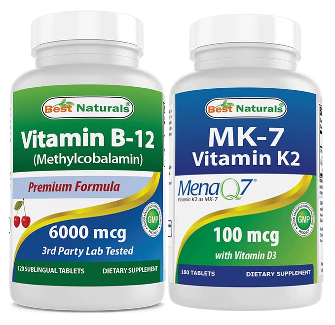 Best Naturals Vitamin B12 6000 mcg & Vitamin K2 (MK7) with D3