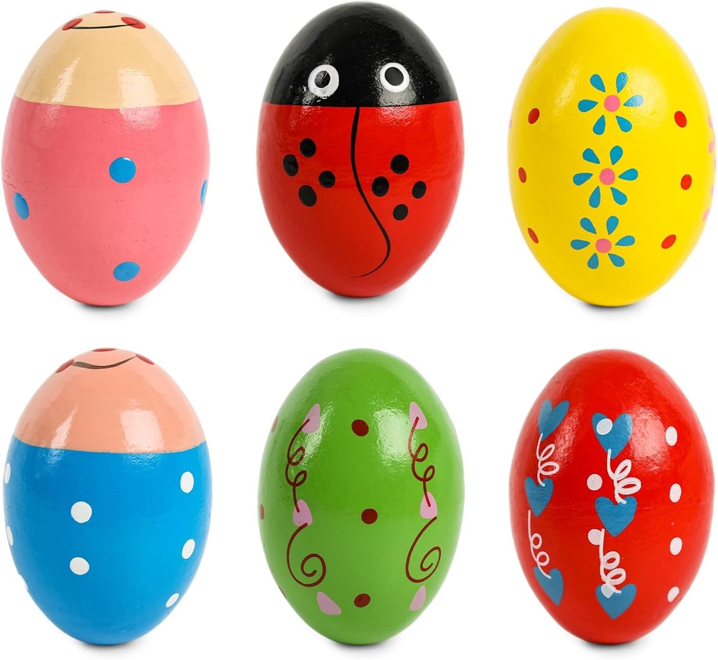 SallyFashion 6 PCS Ovos Shaker de Madeira para Crianças, Egg Maracas Shakers de Percussão Instrumentos musicais para festa Favores Goodie Bag Stuffers Classroom Prêmios