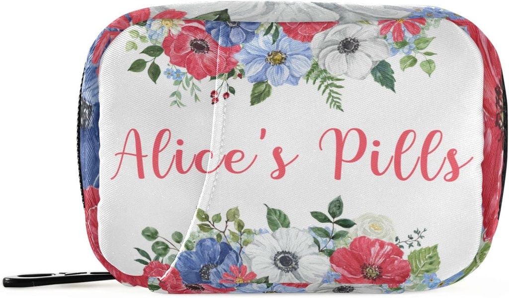Aangepaste pil Box 7 Dag pil Case Bag Vintage Aquarel Bloemen Gepersonaliseerde naam Reis pil Organizer Bag met rits draagbare week Case Compacte grootte voor vitamine supplement houder