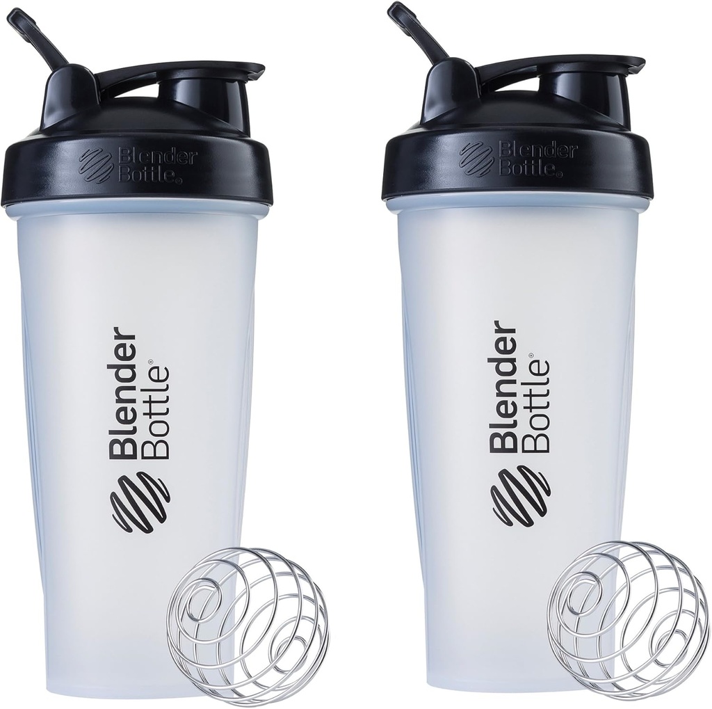 BlenderBottle Classic Shaker Şişe Protein Shakes ve Pre Workout için mükemmel, 28oz,Clear / Black (Pack of 2)
