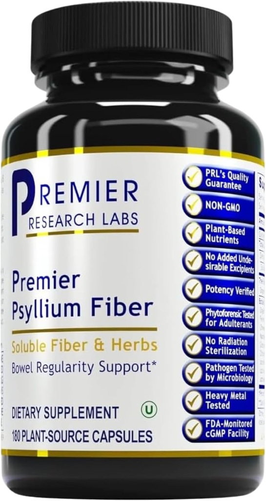 总理研究实验室 Psyllium Fiber - Psyllium Husk Capsules,成人高纤维药丸,女性和男性高纤维药丸,每日支持消化健康 - 180 蔬菜 Capsules