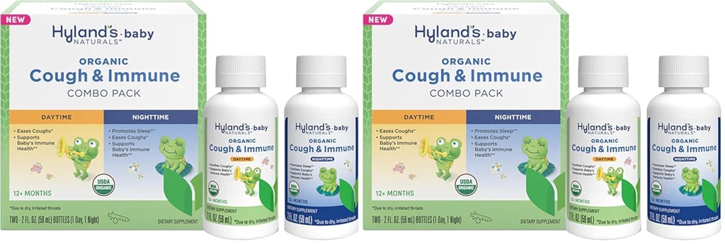 Hyland 's Naturals - Baby - Organic Cough & Immune Day & Night Combo Pack - Eases Coughs, Supports Immunity, Promotes Sleep, Two 2 Fl Oz.