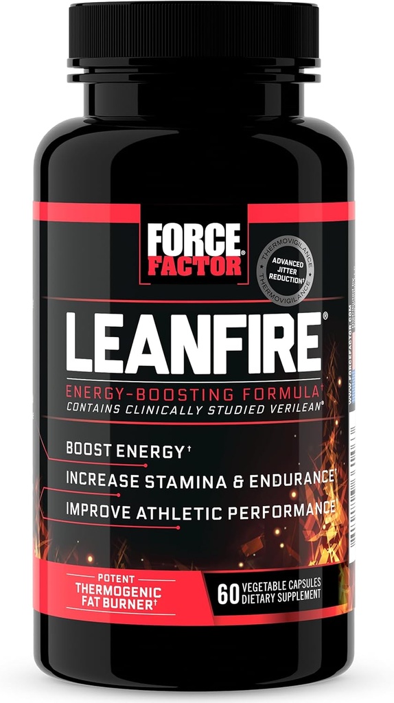 FORCE FACTOR LeanFire Pre workout energia pillereitä Green Tea Extract ja kofeiini lisätä energiaa, rakentaa lean lihas, musta, 60 Count (paketti 1), Paketti May Vary