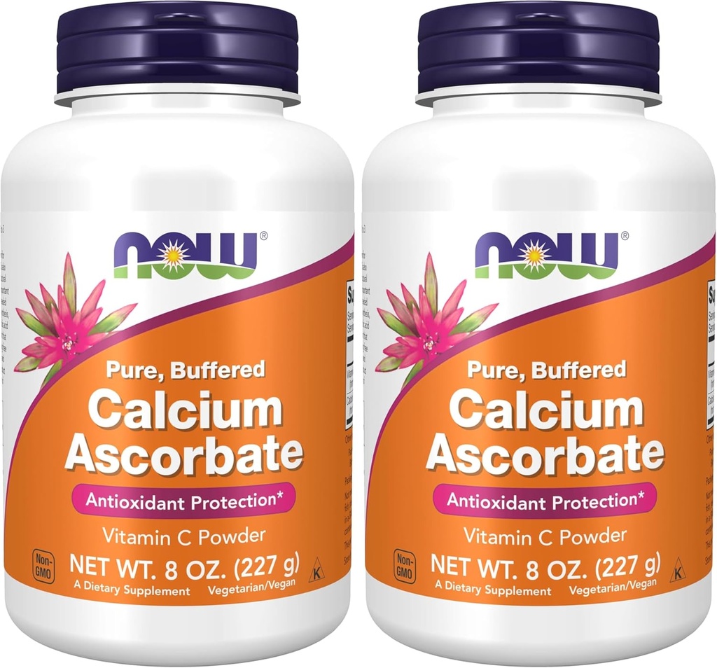 Now Supplements, Pó de Ascorbato de Cálcio, Buffered, Antioxidante Protection*, 8-Ount (Pacote de 2)