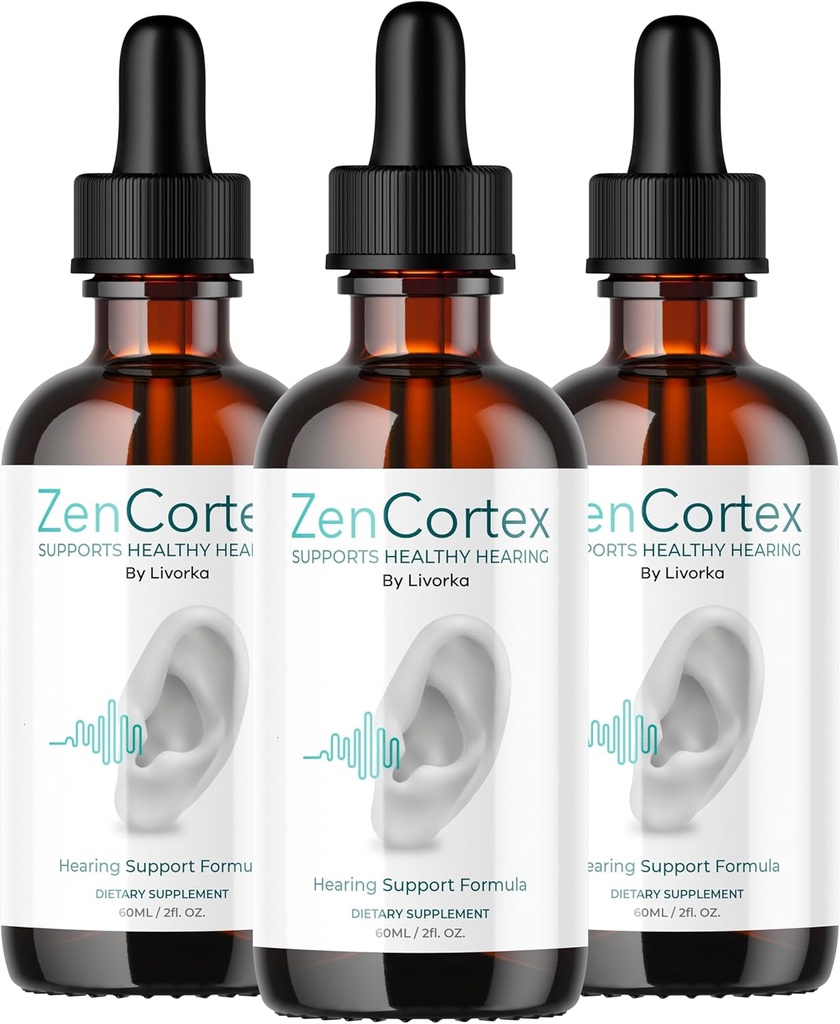 LIVORKA ZenCortex Капки, Liquid Addition for Earhealth, Подпомага здравословен слух - 3 бутилки (90 дни доставка) - Опаковка от 3