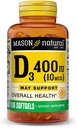 MASON NATURAL Vitamina D3 10 mcg (400 IU) - Apoia a saúde global, fortalece ósos e músculos, 100 Softgels