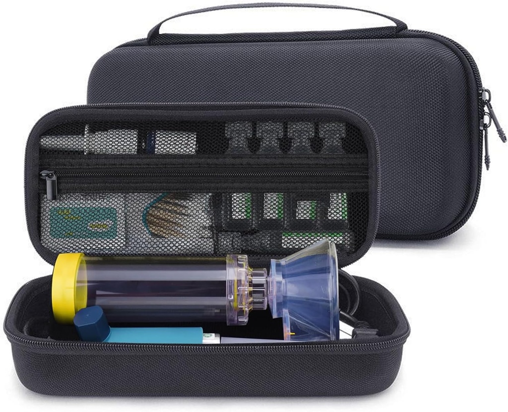 Hard Travel Case for Astma Inhaler, Spacer for barn og voksne, Masker, Inhaler Holder Bærbar bærepose Oppbevaring Organizer med Mesh Pocket for medisin, Allergy Meds, Ventolin Inhaler (CASE KUN)