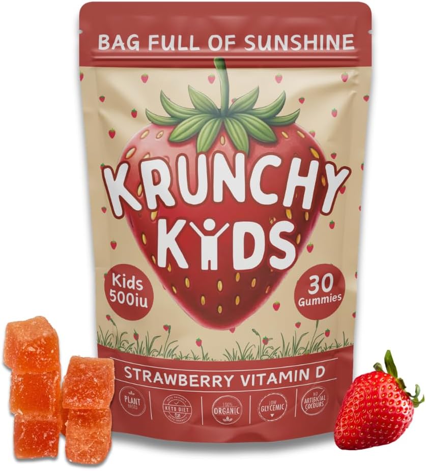500IU Vitamin D3 Gummies - Organic, Plant-Based, Sugar-Free | Real Strawberry, Allulose, MCT-Oil, Agave | Supports Bones, Immunity, Mood & Sleep