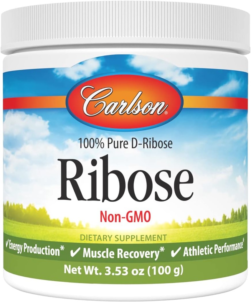 Carlson - Ribose, 100% Pure D-Ribose, Non-GMO, Energy Production, Muscle Recovery & Athletic Performance, 3,53 oz (100 g)