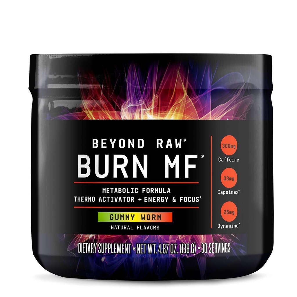 BEYOND RAW Burn MF, Metabolic Formula, Thermo Activator, Supports Energy and Focus, Gummy Worm, 30 Servings