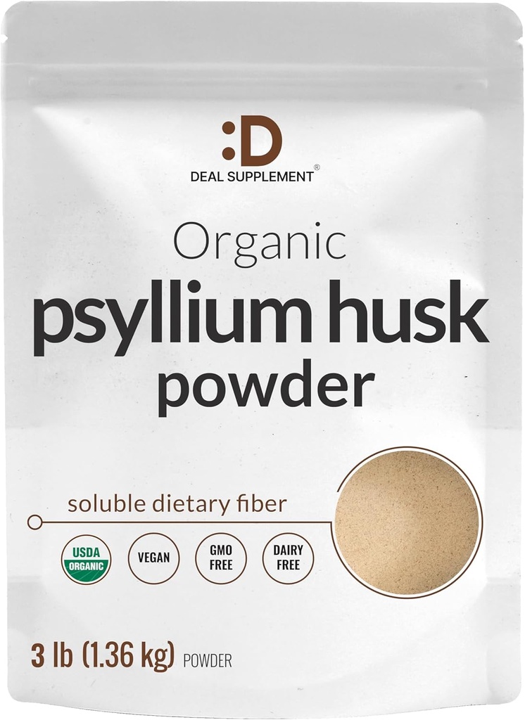 DEAL TÄIENDAMINE Orgaaniline Psyllium Husk Powder, 3lbs (48oz) – Maitsestamata Taimne Lahustuv Dieet Fiber – Soolestiku Ja Seedimise Tervis – Suurepärane Küpsetamiseks Ja Keto Sõbralik, Gluteenivaba, Non-GMO