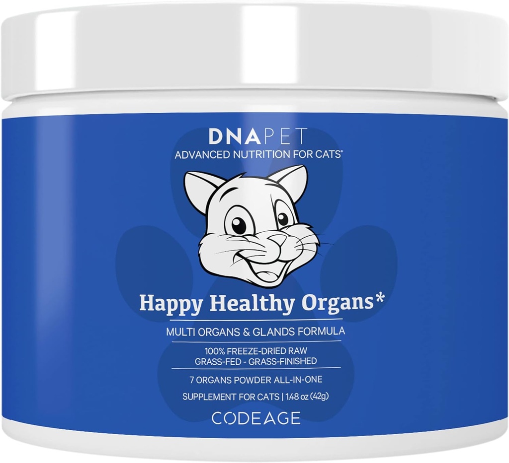 Happy Heally Organ & Glands Supplement For Cats, Freeze- Dry Raw Bovine Liver Grass- Fed Bone Marrow Heart Ginney Pankreas, Bovine Thymus Iron Multi Organ Powder, Joints Cat Vitamins 1.48 oz