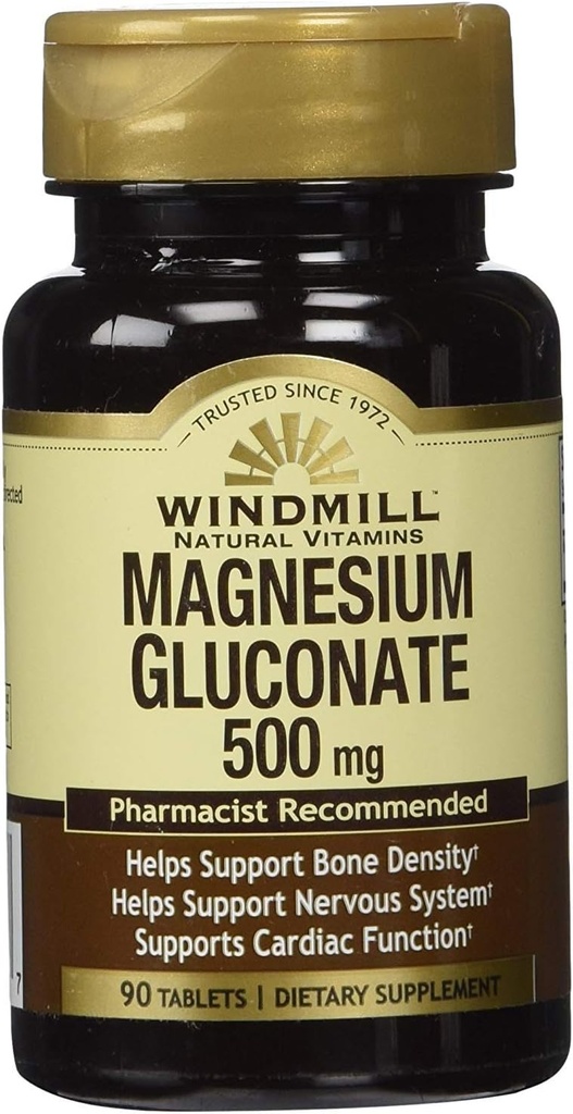 Magnesium Gluconate 500 mg, 90 แผ่นต่อขวด (3 ขวด).