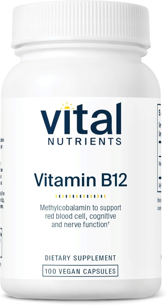 Elutähtsad toitained Vitamiin B12 1000mcg - Vegan - Metüülkobalamiin ainevahetuse, kognitiivse ja närvisüsteemi tervise jaoks * - suure potentsiaaliga B12 täiendus - Gluteen, piimatooted, sojavaba - 100 kapslit