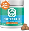 Doggie Dailies Puppy Probiotic, Probiotice pentru catei cu enzime digestive, Promoveaza sanatatea digestiva, Sustine sistemul imunitar si dezvoltarea globala (Pumpkin) 120 Chews moale