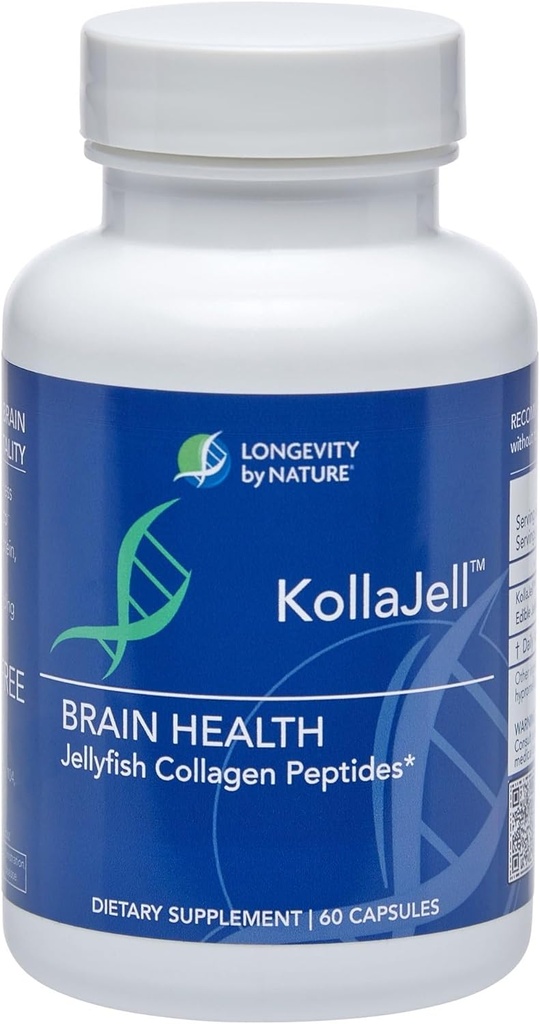 Longevity by Nature, KollaJell Collagen Peptides Brain Supplement, Memory Pills och Focus Supplement för hjärnhälsa och kognitivt stöd, 60 kapslar