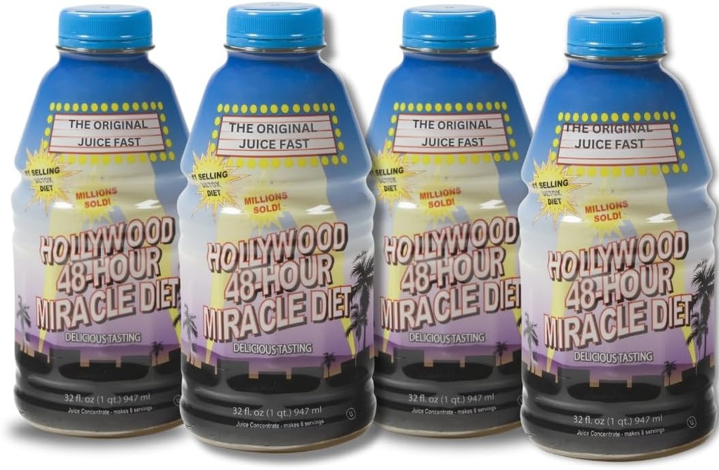 Hollywood diet - 48-Hour Miracle Fruit Juice Cleanse Diet 4-Pack, Detox Cleanse for Weight Loss & Rejuvenation, Food Replacement, Fast Acting Diet, Delicious & Tasty Formula, 32 Fl. Oz.