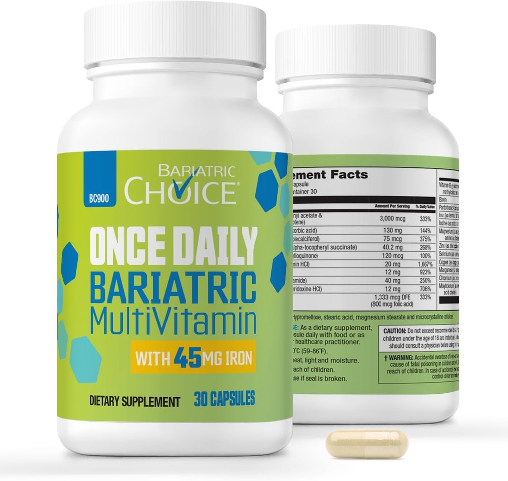 Lựa chọn bộ baritric One-Daily Bariatric Multivitamin với 45 mg sắt dễ dàng đến Swallow Capsule  tôm cho bệnh nhân phẫu thuật Bariric 30 Count (1-Month)