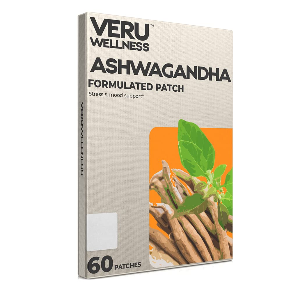Veru Wellness Ashwagandha Patch - Stress Relief, Natural Mood Support, Energy and Focus Support Patch, Herbal Supplement (60 Count)