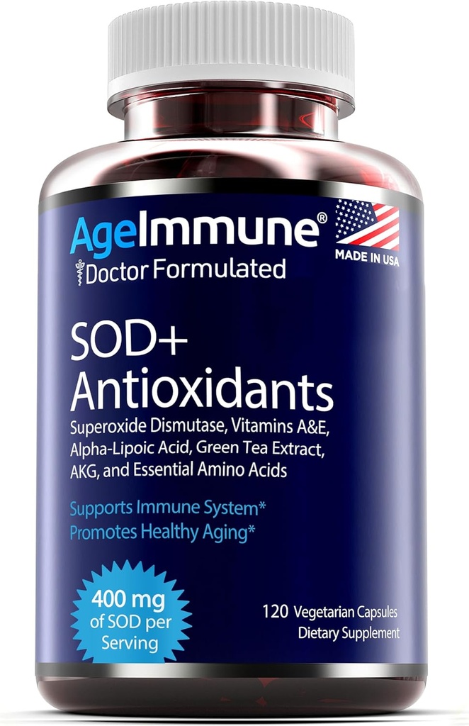 SOD Antioksis Kompleksi Sağlıklı Aging Supplement - 400 mg of Superoksiz Dismutase - Alpha Lipoic Acid - Green Tea Extract - L-Arginine - Lysine - AKG - Vitaminler A ve E for Immune Support-120 Capsules