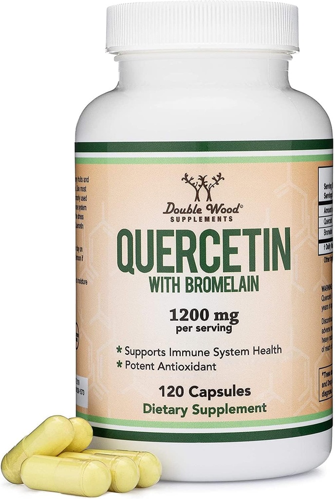 Quercetin cu Bromelain - 120 Conte (1200 mg Servings) Capsulele de sănătate imună - susține funcții imune sănătoase la bărbați și femei (Vegan Safe, Terța parte testate, Gluten gratuit) de lemn dublu