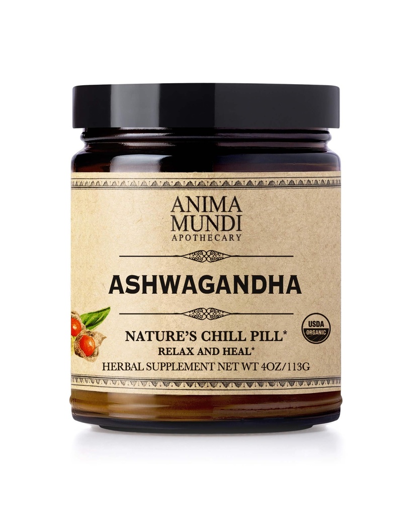 Anima Mundi Ashwagandha Powder - Organic Ashwagandha Root Powder Sourced from India - Commonly Known as Indian Ginseng Root Powder - Calming Herbal Supplement - Add to Tea, Coffee & More (4oz / 113g)