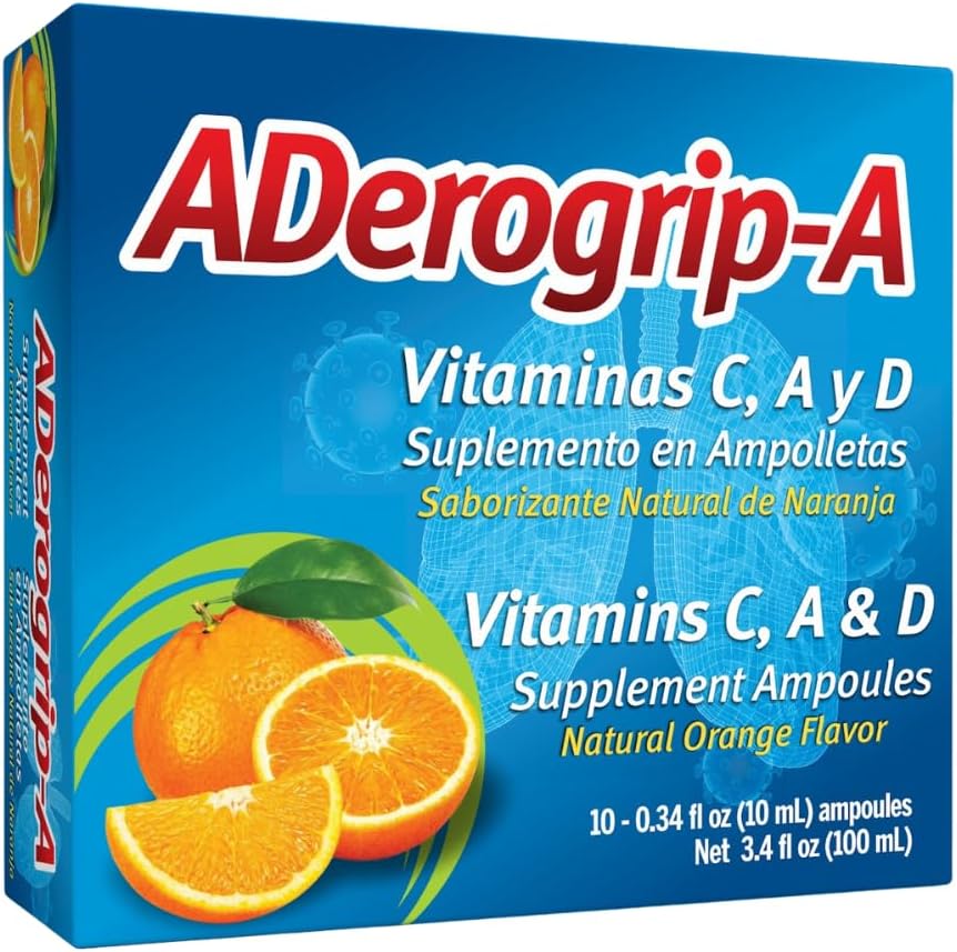 Aderogripa Immune Support Vitamines C, A & D. Supplément liquide.