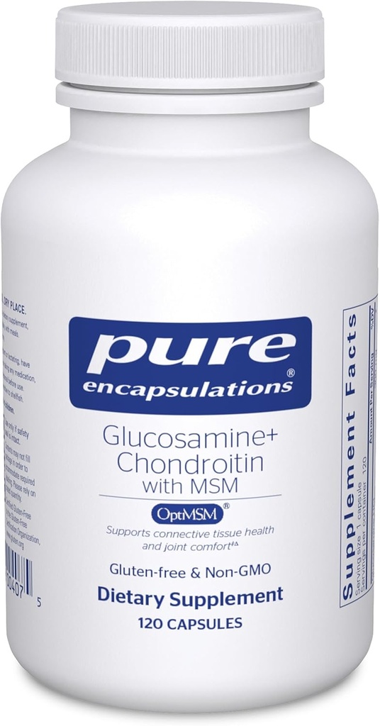 Encapsulacións puras glucosamina Chondroitina con MSM - apoia a saúde conxunta e a formación normal de cartilaxe * - mantén a actividade do encima - Gluten-Free & Non-GMO - 120 cápsulas