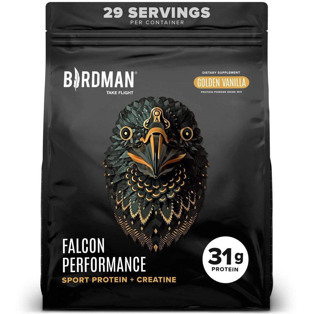 BIRDMAN Falcon Performance Vegan Protein Powder, 31g Protein, 5g Creatine, 5g BCAA, Probiotics, Electrolytes, Pre Workout, Low Carb, Sugar Free & Dairy Free, Plant Based Vanilla Protein, 29 Servings