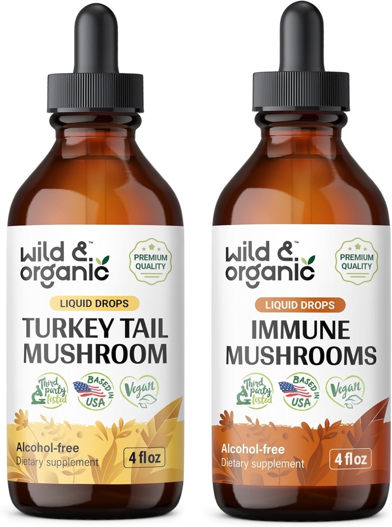 Wild & Organic Turkey Tail Tincture 4 fl oz & Immune Mushrooms Tincture 4 fl oz